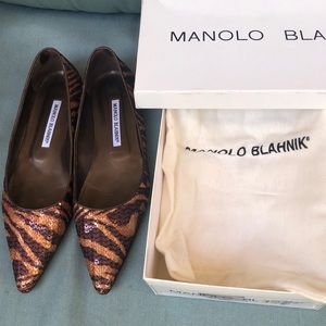 Manolo Blahnik tiger stripe sequin flats size 38